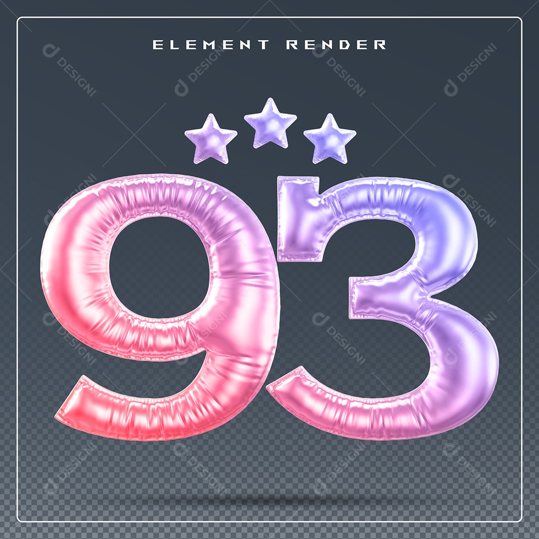 Elemento 3D Número 93 Colorido para Composição PSD