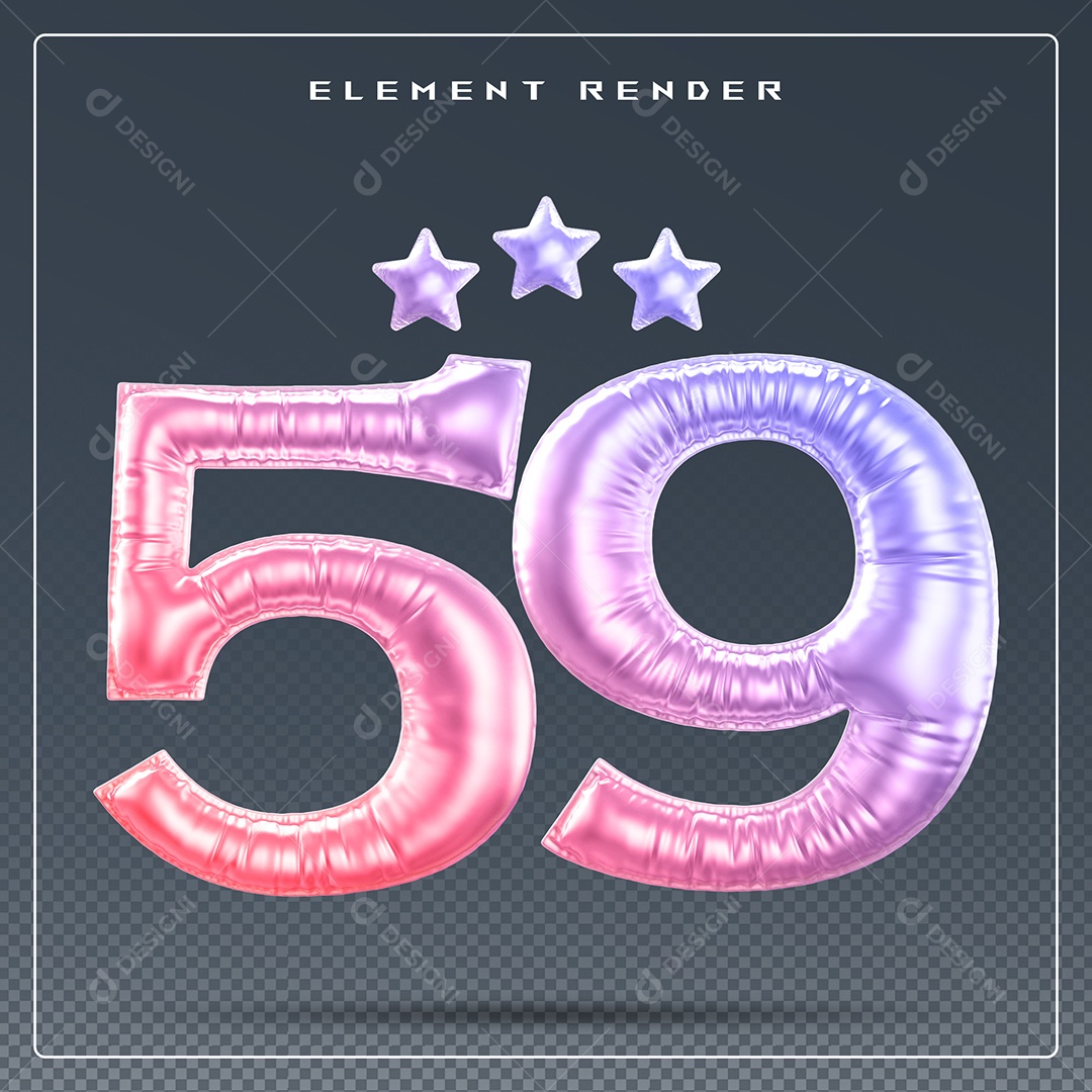 Elemento 3D Número 59 Colorido para Composição PSD