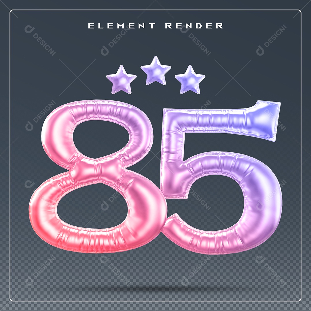 Elemento 3D Número 85 Colorido para Composição PSD