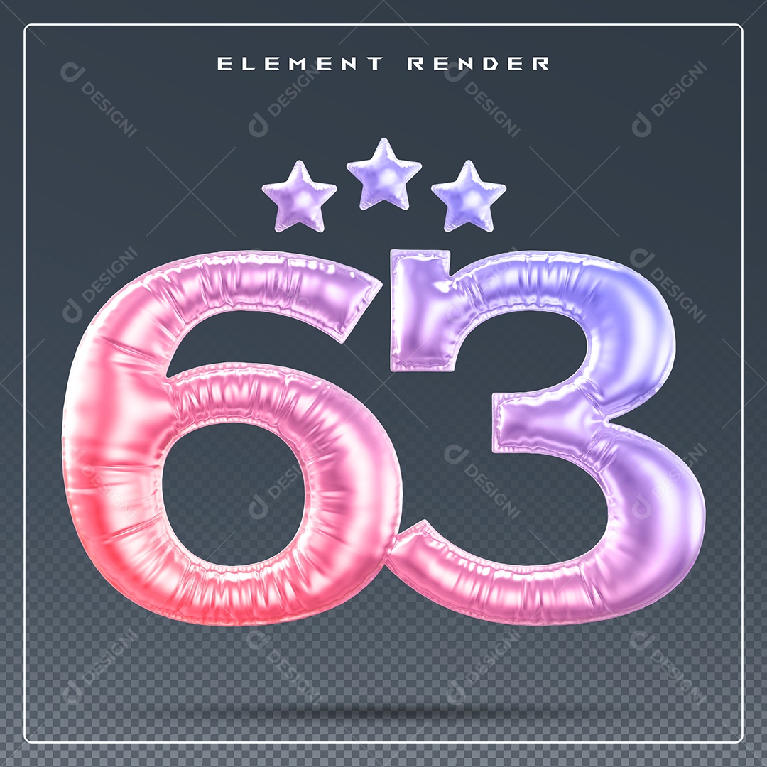 Elemento 3D Número 16 Colorido para Composição PSD