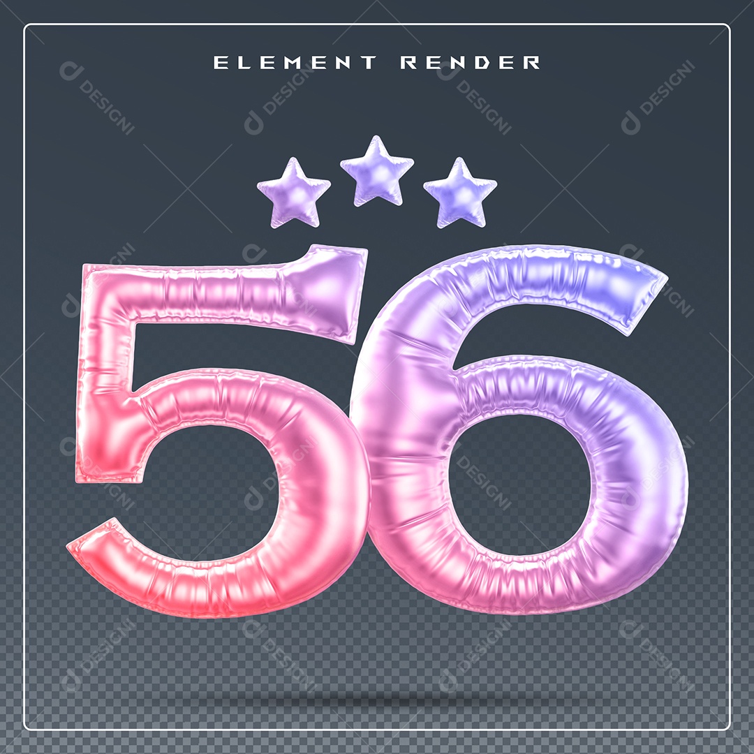 Elemento 3D Número 56 Colorido para Composição PSD