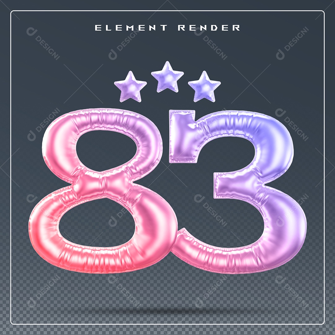 Elemento 3D Número 83 Colorido para Composição PSD