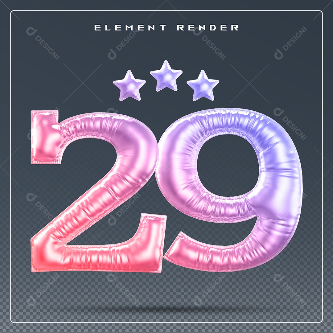 Elemento 3D Número 29 Colorido para Composição PSD