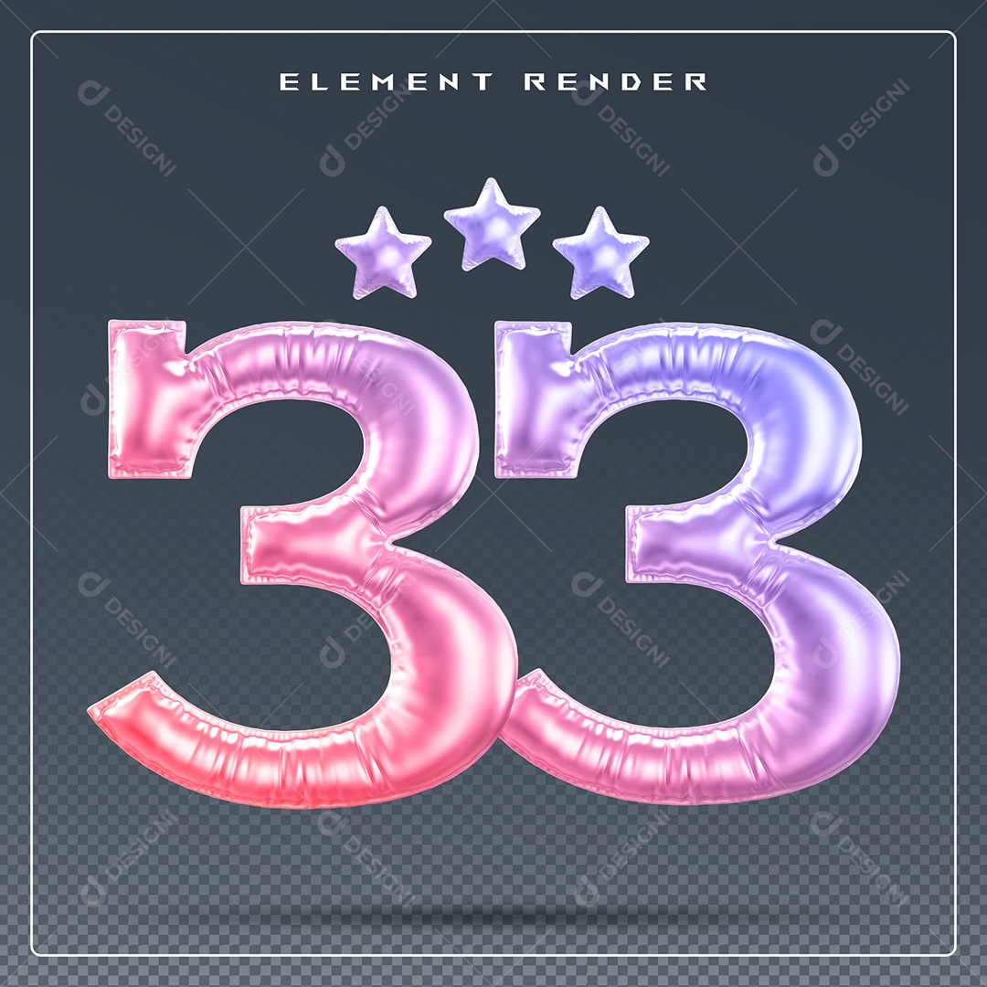 Elemento 3D Número  Colorido para Composição PSD