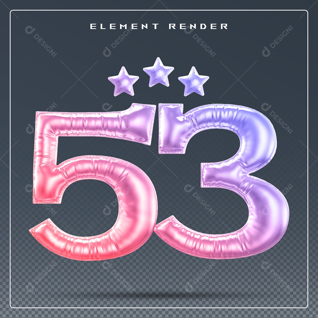 Elemento 3D Número 53 Colorido para Composição PSD