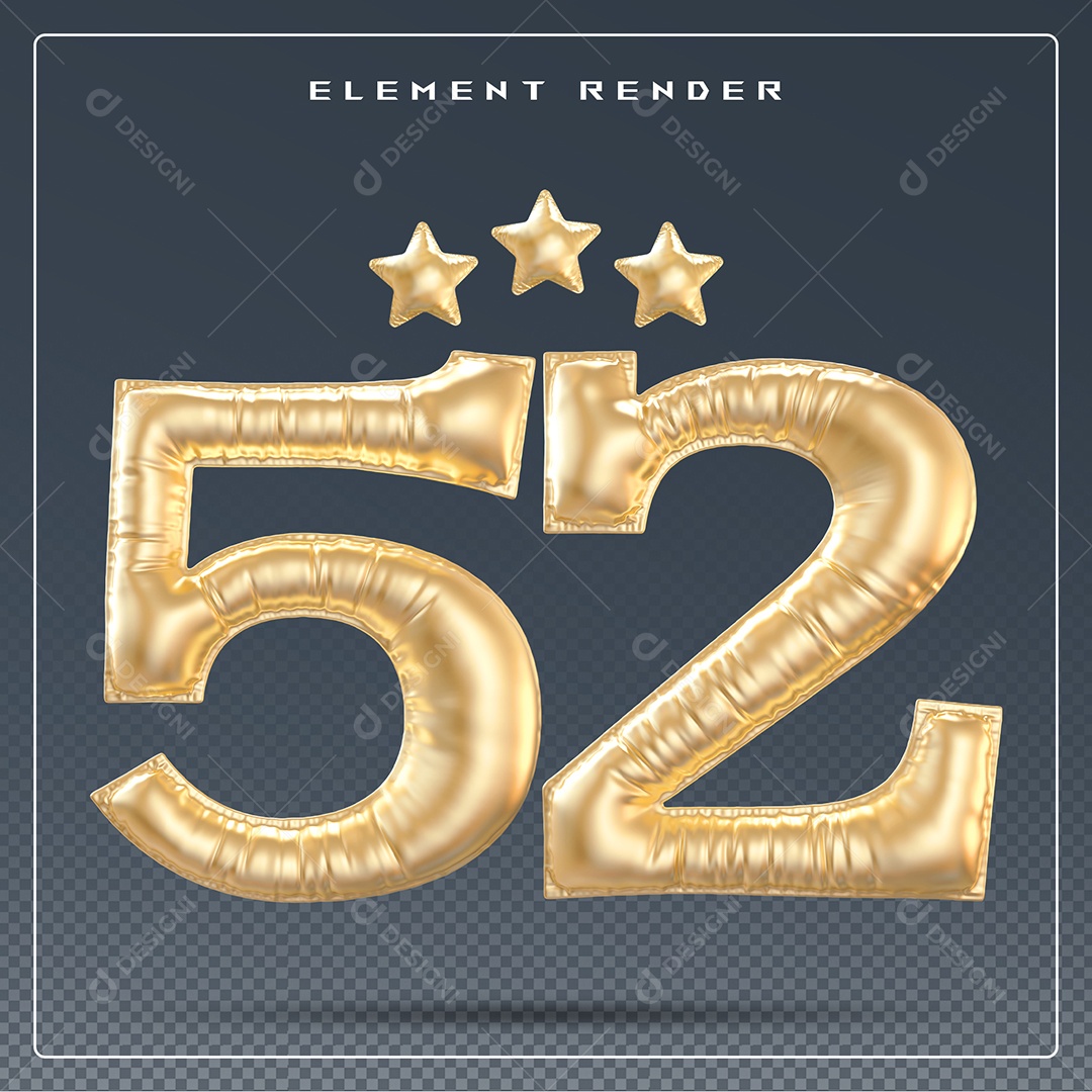 Elemento 3D Número Dourado para Composição PSD