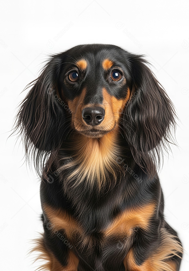 Retrato de Dachshund Preto e Castanho em Estúdio Fundo Branco Imagem JPG Grátis.