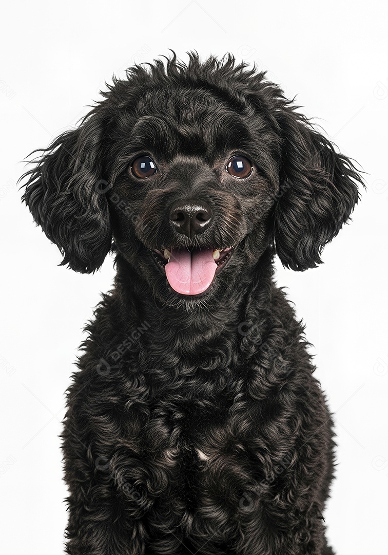 Retrato de Cachorro em Estúdio Fundo Branco com Pelagem Crespa Preta Imagem JPG Grátis.