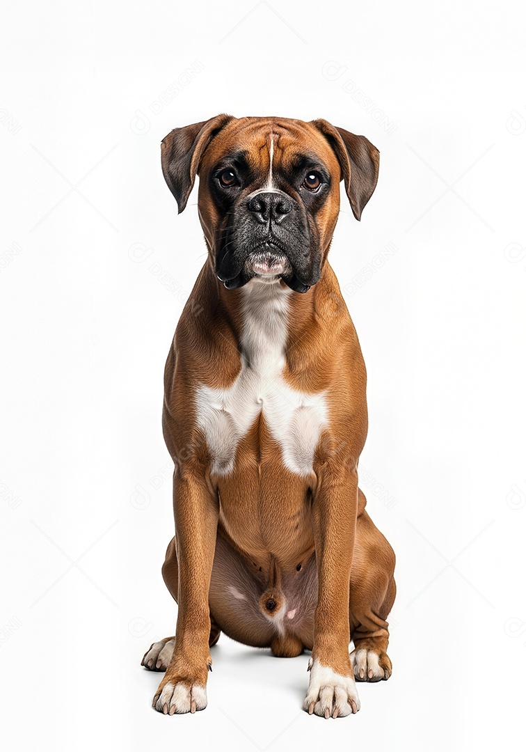 Retrato de Cachorro em Posição Sentada Estúdio Fundo Branco Imagem JPG Grátis.