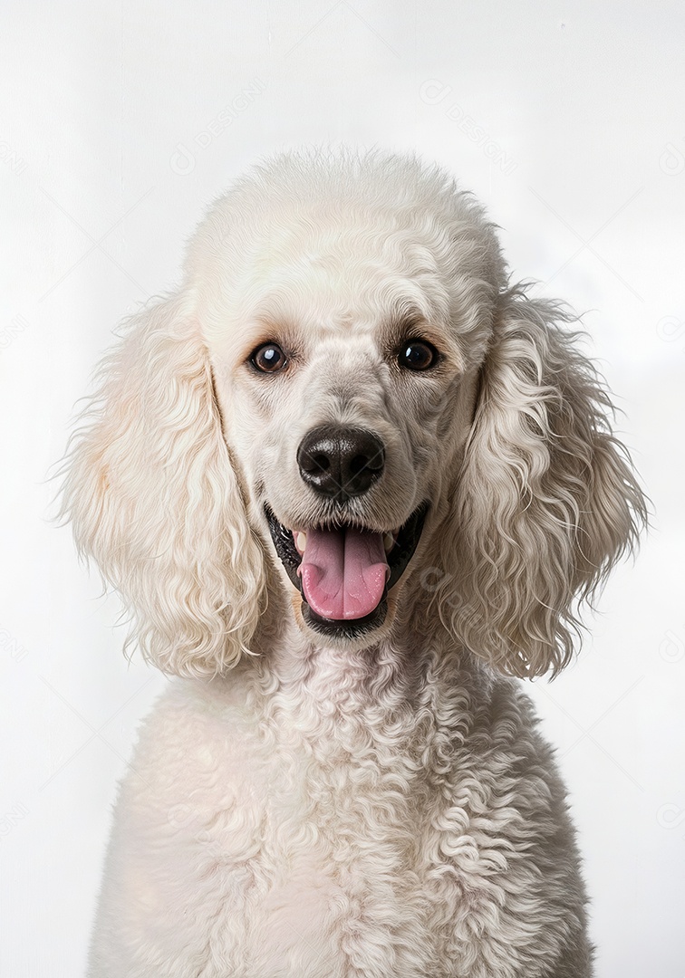 Retrato de Cachorro de Pelagem Clara em Estúdio com Fundo Branco Imagem JPG.