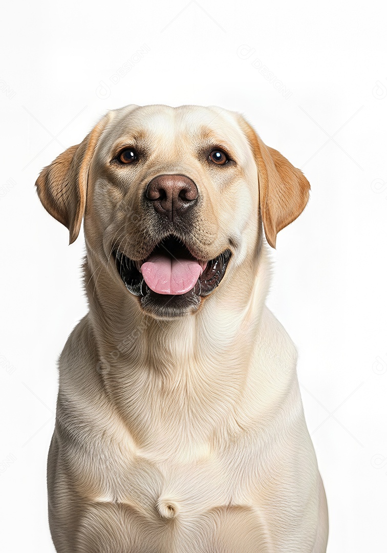 Retrato de Cachorro em Estúdio com Língua de Fora Fundo Branco Imagem JPG.