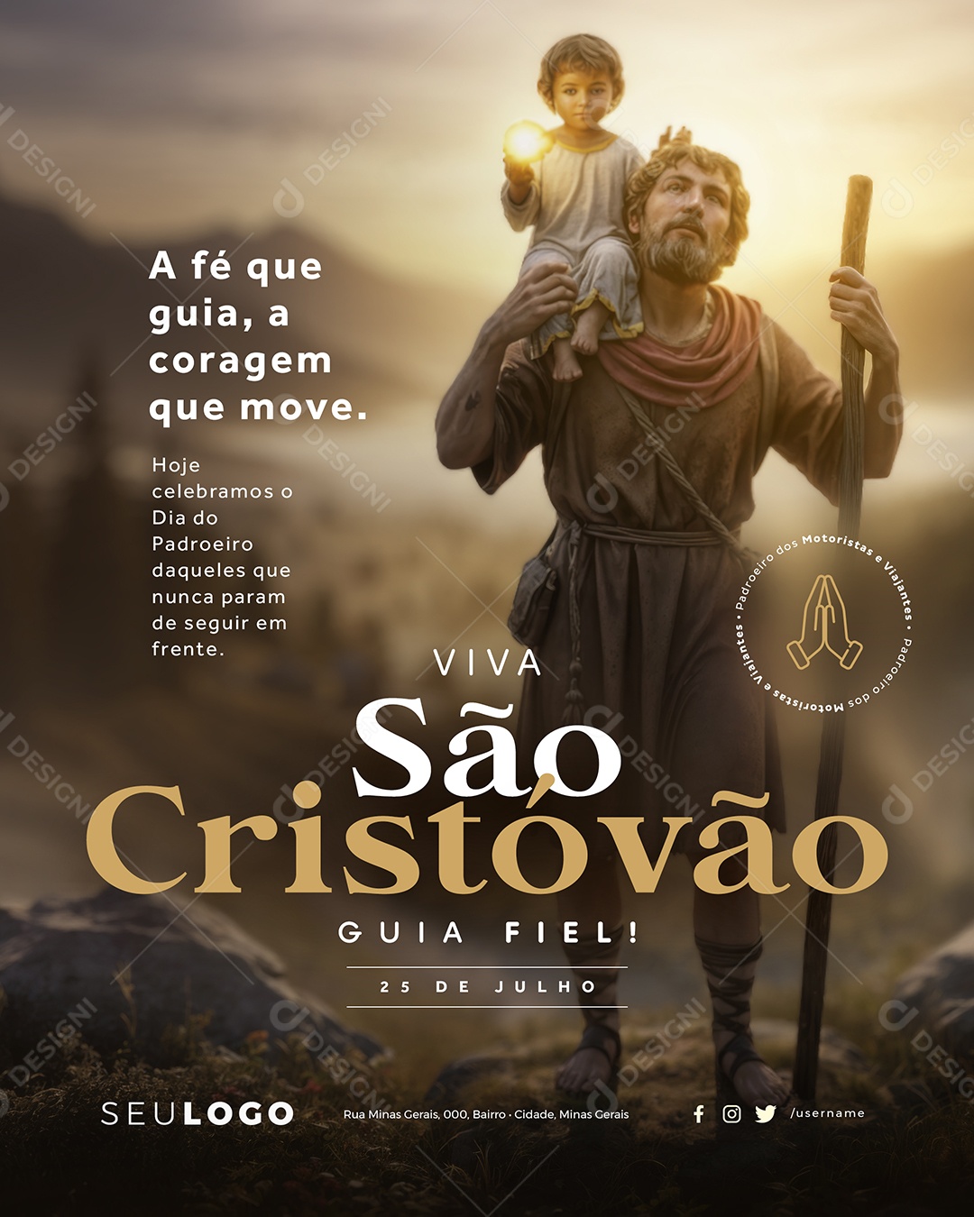 Dia de São Cristóvão 25 de Julho A Fè Que Guia, A Coragem que Move Social Media PSD Editável