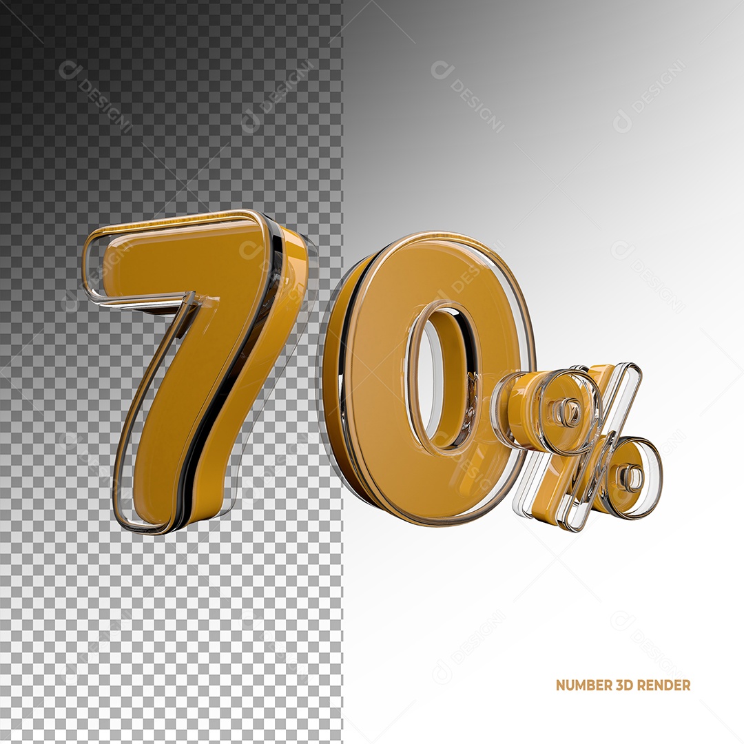 Elemento 3D Número 47% Dourado para Composição PSD