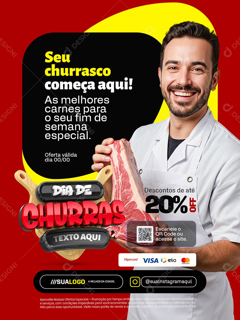 Dia de Churras Açougue Seu Churrasco Começa Aqui Social Media PSD Editável