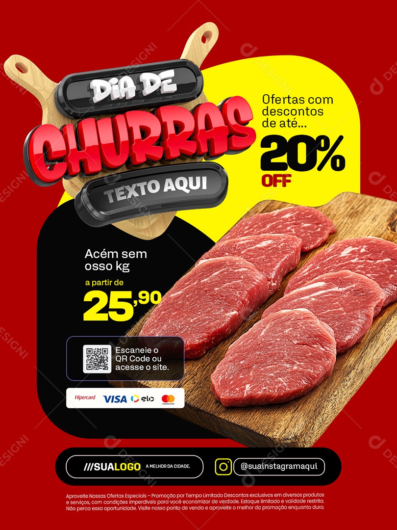 Dia de Churras Açougue Açém Sem Osso Social Media PSD Editável