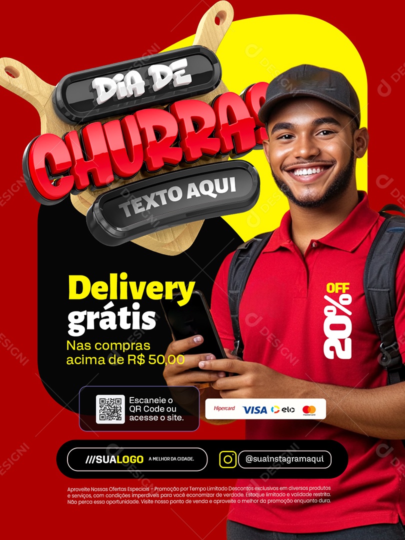 Dia de Churras Açougue Delivery Grátis Social Media PSD Editável
