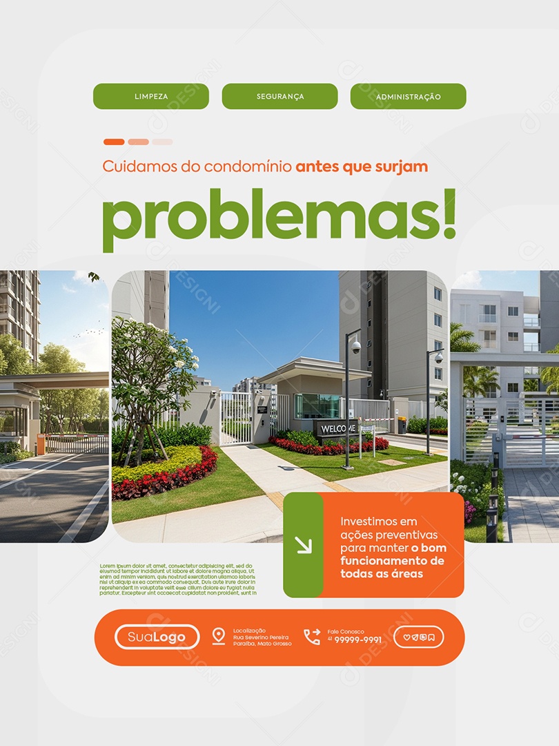 Administradora Condomínio Cuidamos do Condomínio Social Media PSD Editável