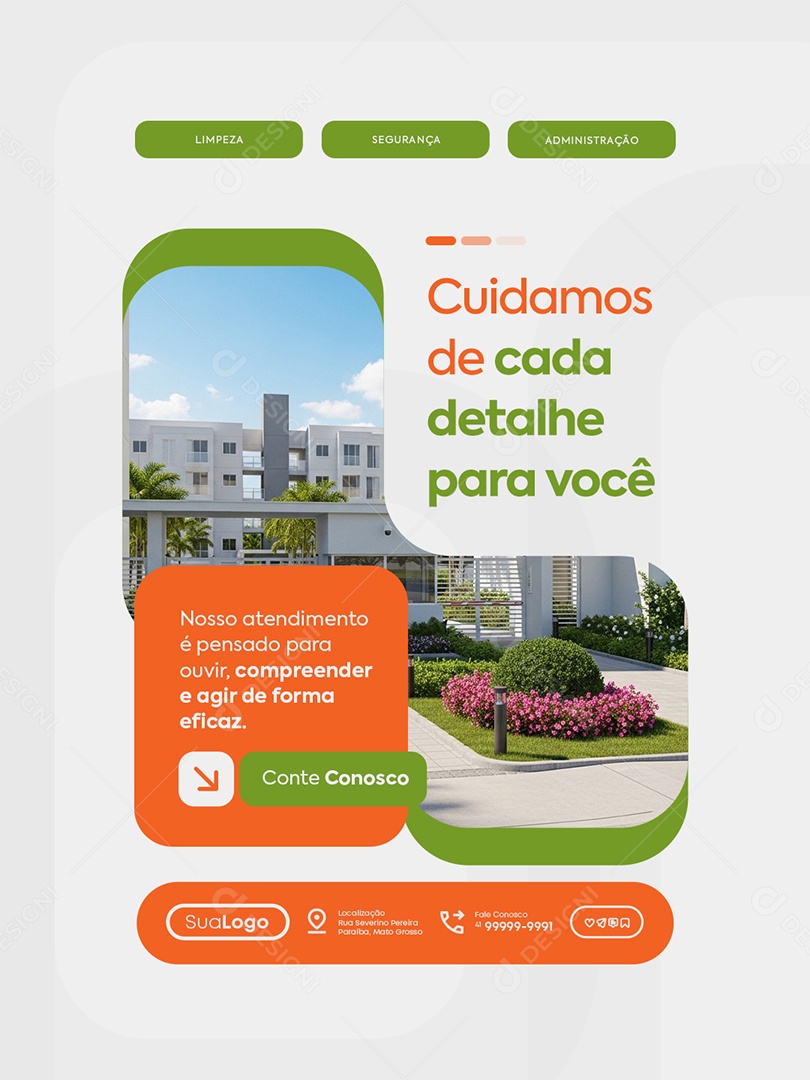 Administradora Condomínio Cuidamos de Cada Detalhe para Você Social Media PSD Editável