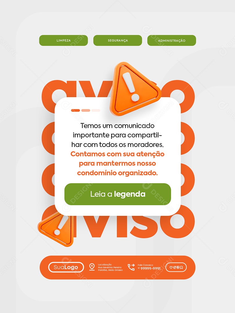 Administradora Condomínio Aviso Social Media PSD Editável