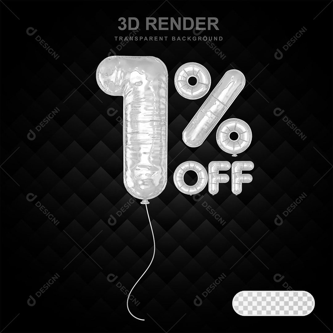 Elemento 3D Balão Prata de Número 1% para Composição PSD