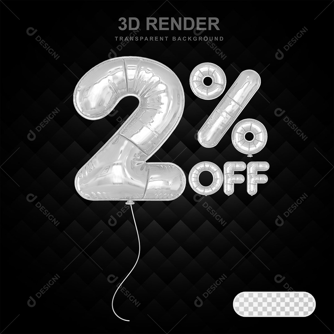 Elemento 3D Balão Prata de Número 2% para Composição PSD
