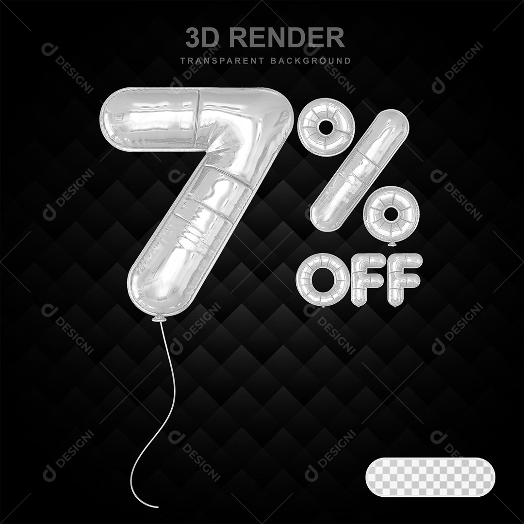 Elemento 3D Balão Prata de Número 7% para Composição PSD