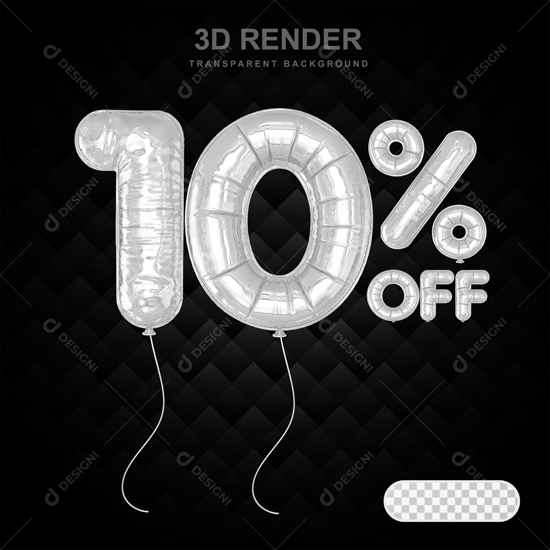 Elemento 3D Balão Prata de Número 10% para Composição PSD