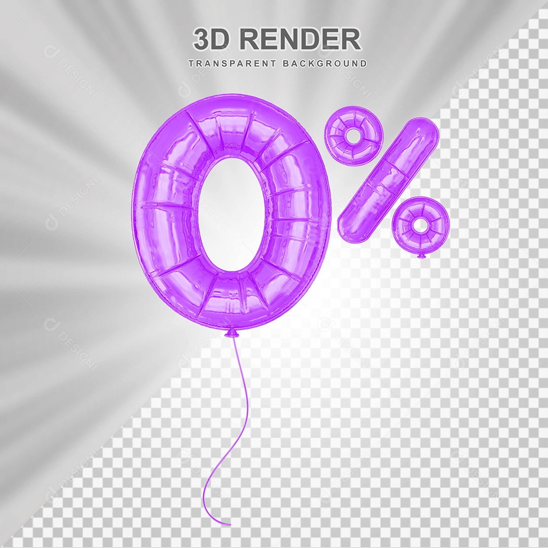 Elemento 3D Balão Roxo de Número 0% para Composição PSD
