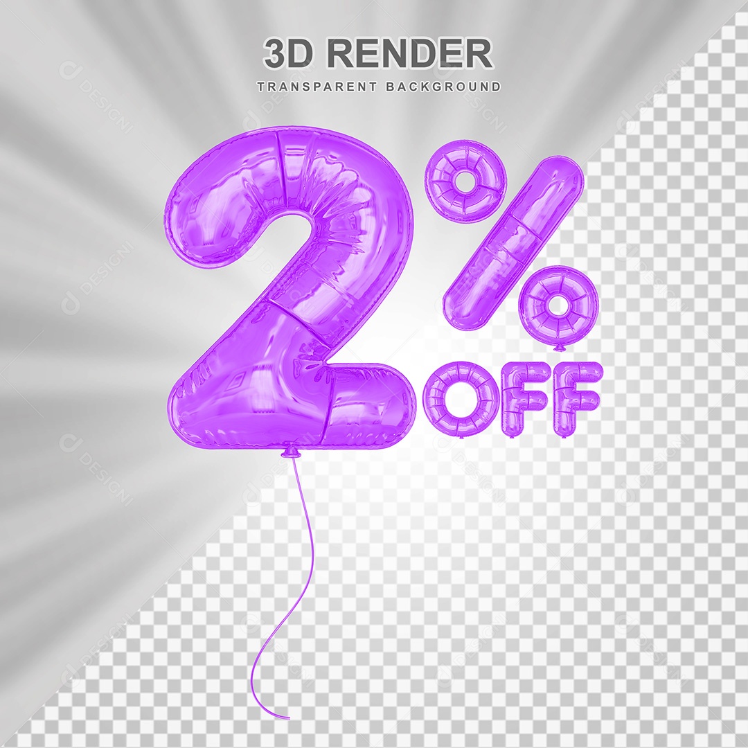 Elemento 3D Balão Roxo de Número 2% para Composição PSD