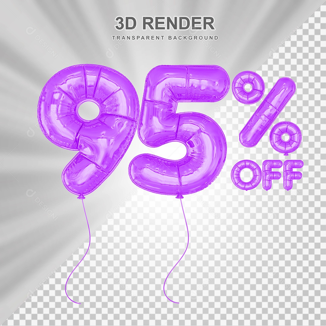 Elemento 3D Balão Roxo de Número 95% para Composição PSD