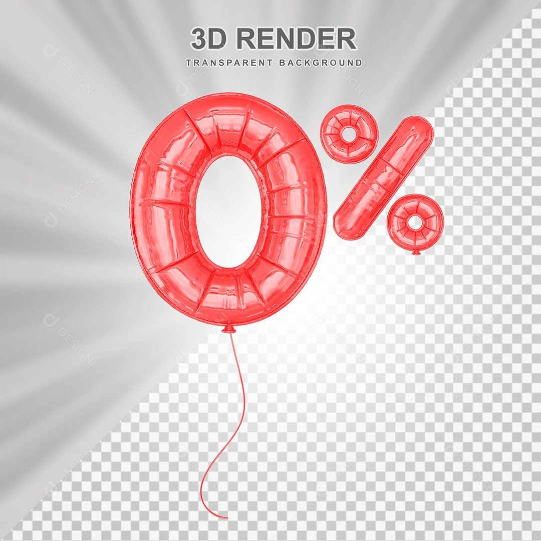 Elemento 3D Balão Vermelho de Número 0% para Composição PSD