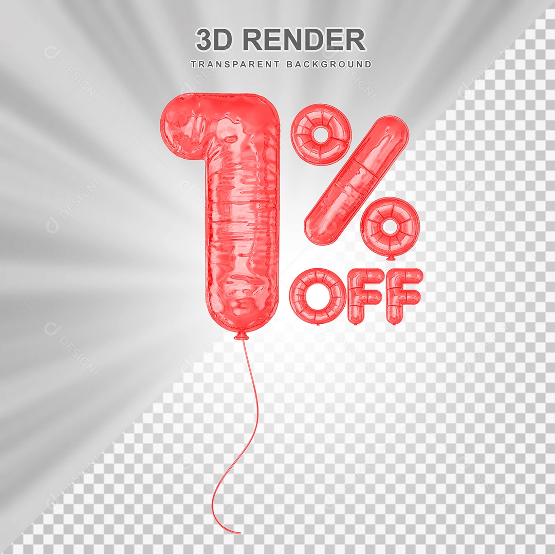 Elemento 3D Balão Vermelho de Número 1% para Composição PSD