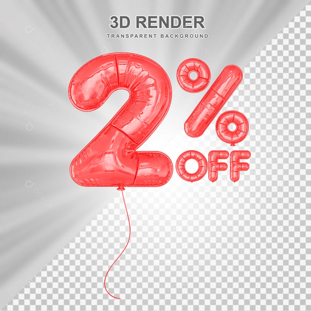 Elemento 3D Balão Vermelho de Número 2% para Composição PSD