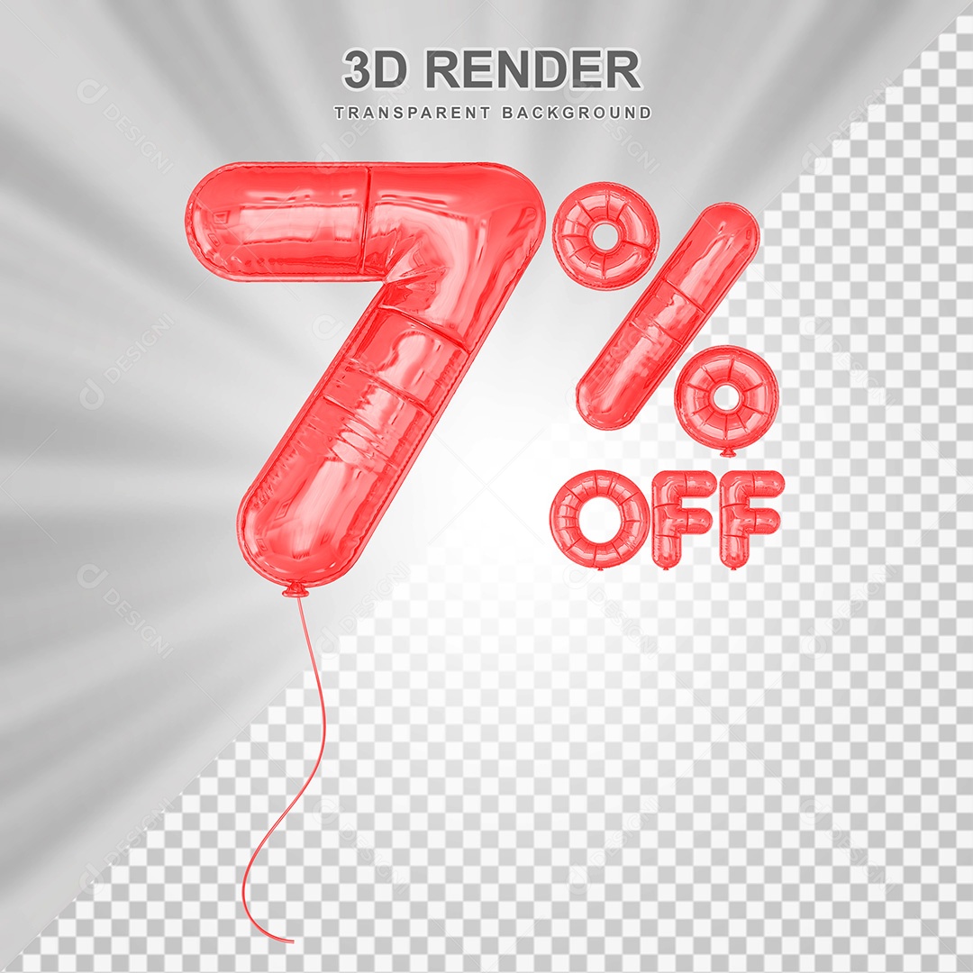 Elemento 3D Balão Vermelho de Número 7% para Composição PSD