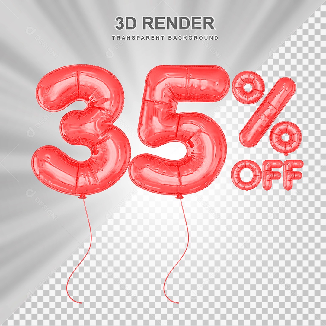 Elemento 3D Balão Vermelho de Número 35% para Composição PSD