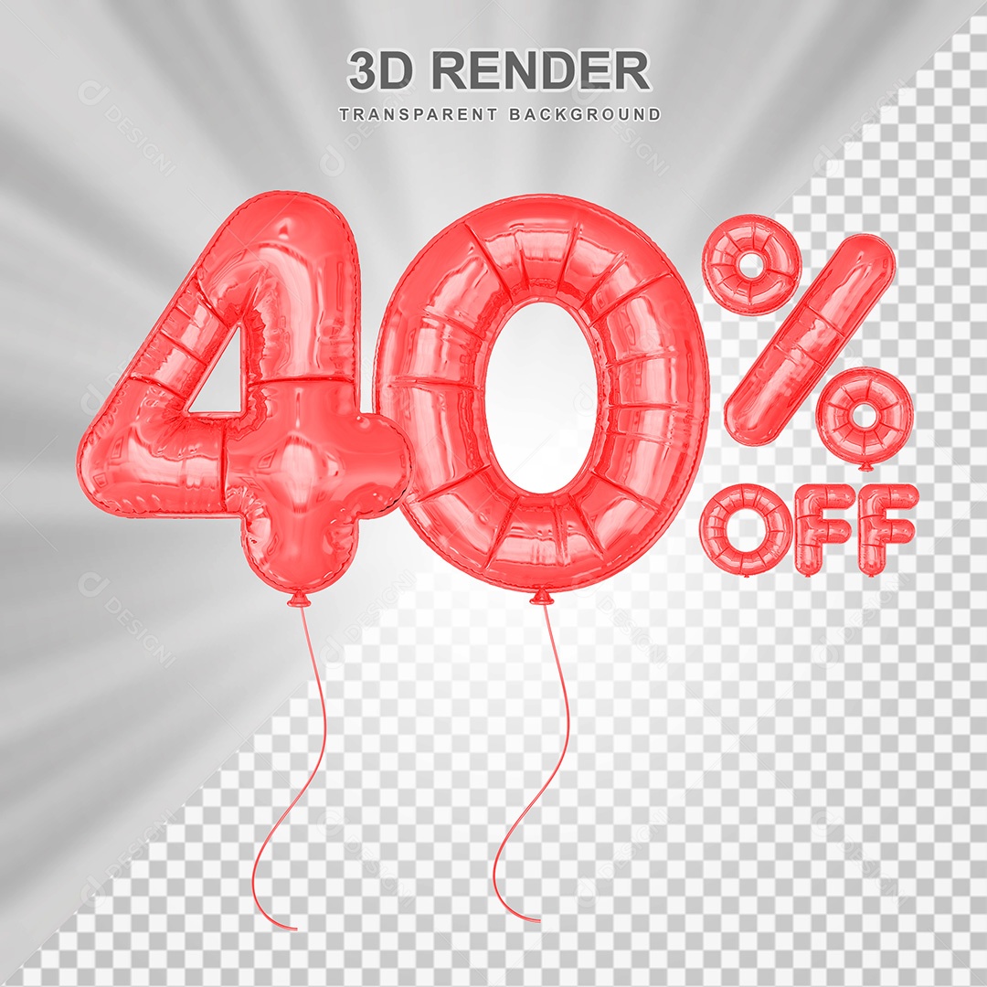 Elemento 3D Balão Vermelho de Número 40% para Composição PSD