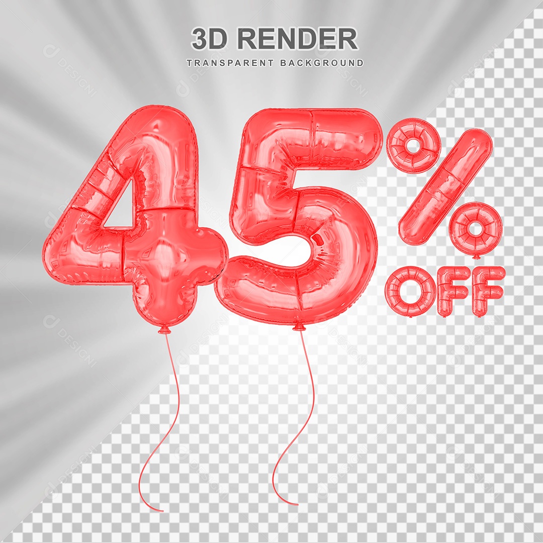 Elemento 3D Balão Vermelho de Número 45% para Composição PSD
