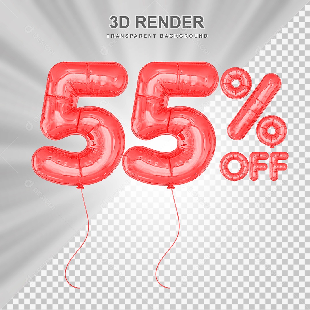 Elemento 3D Balão Vermelho de Número 55% para Composição PSD