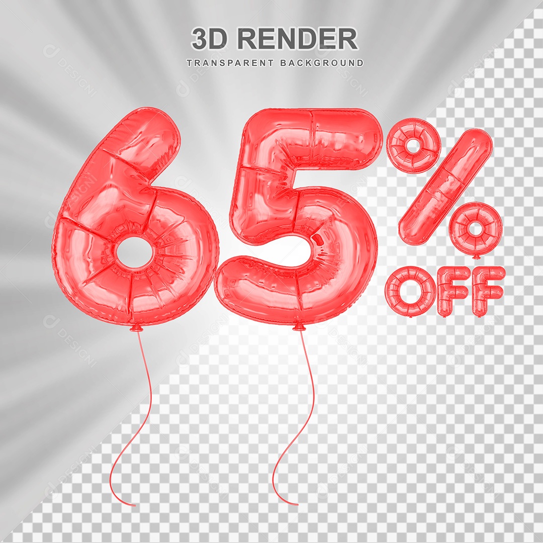 Elemento 3D Balão Vermelho de Número 65% para Composição PSD