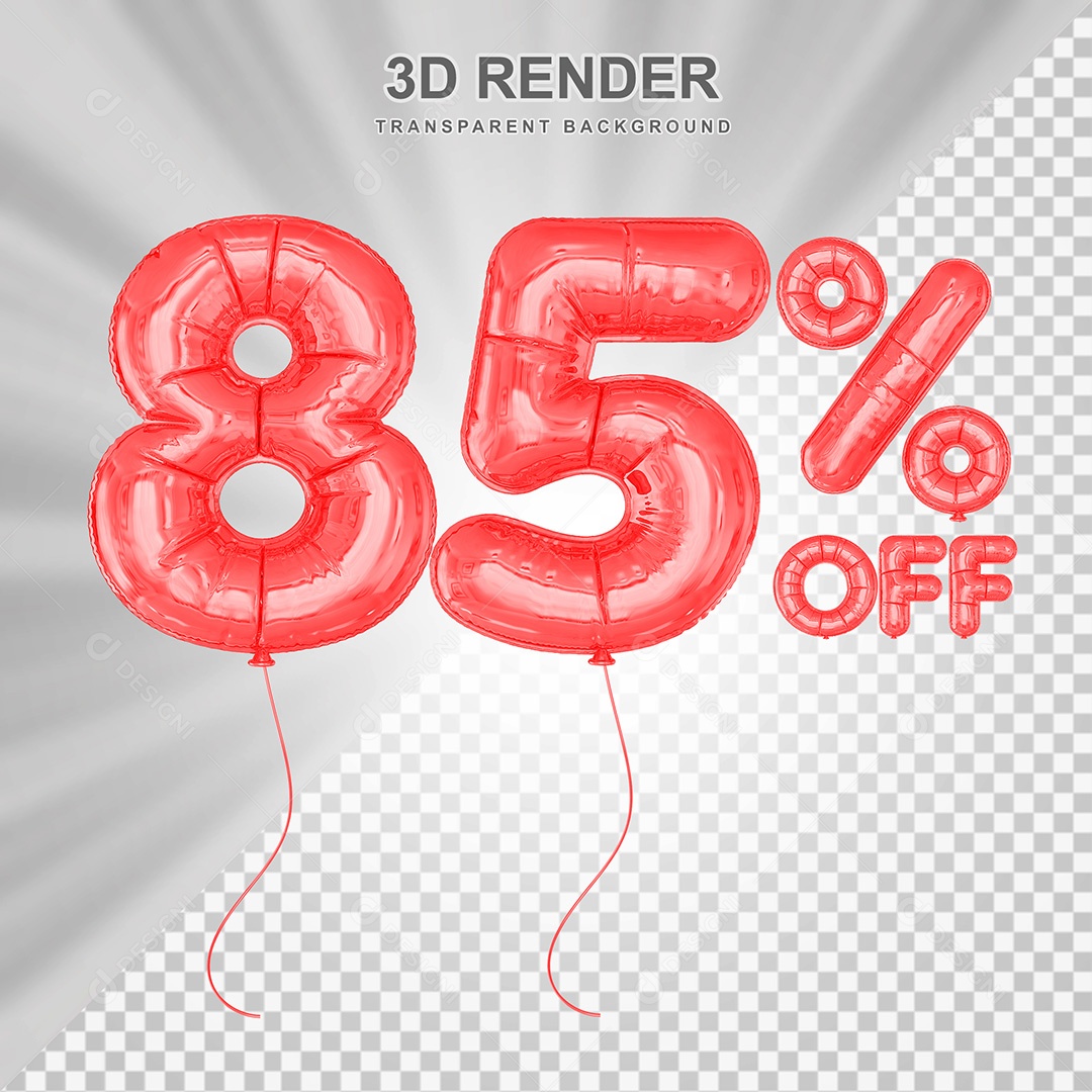 Elemento 3D Balão Vermelho de Número 85% para Composição PSD