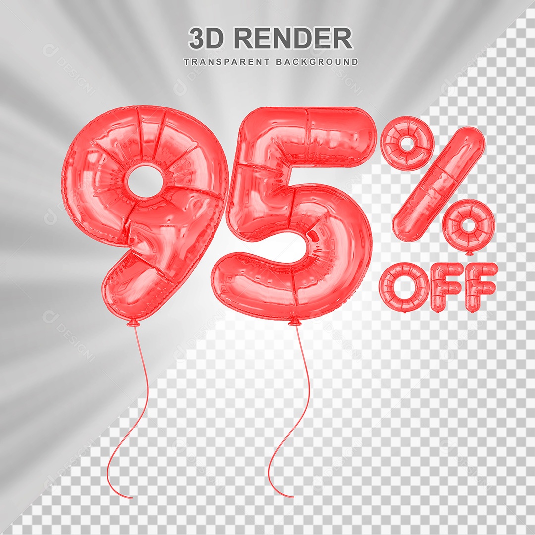 Elemento 3D Balão Vermelho de Número 95% para Composição PSD