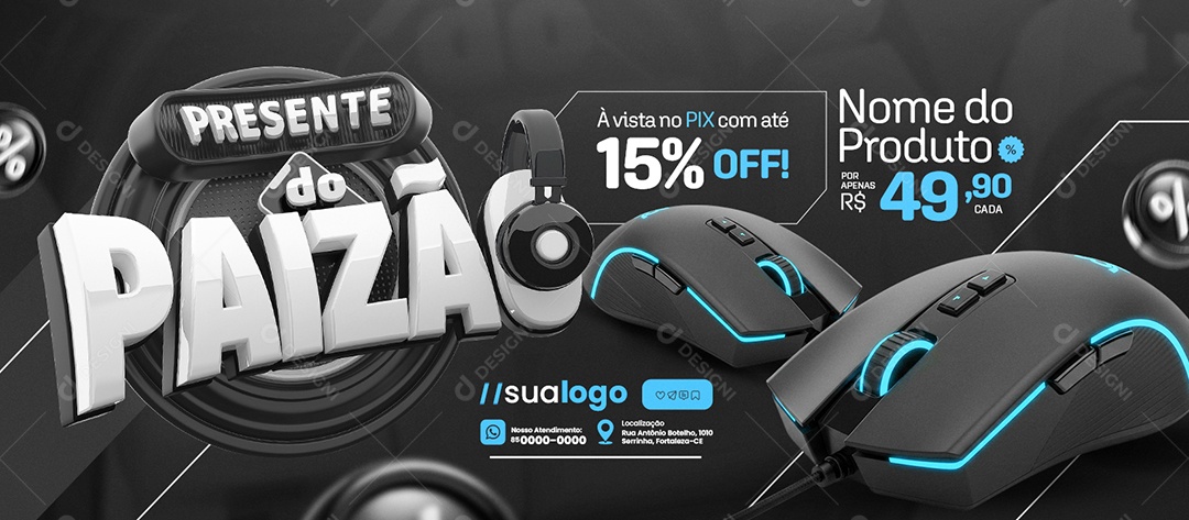 Banner Presente do Paizão Loja de Games Headset e Mouse Social Media PSD Editável