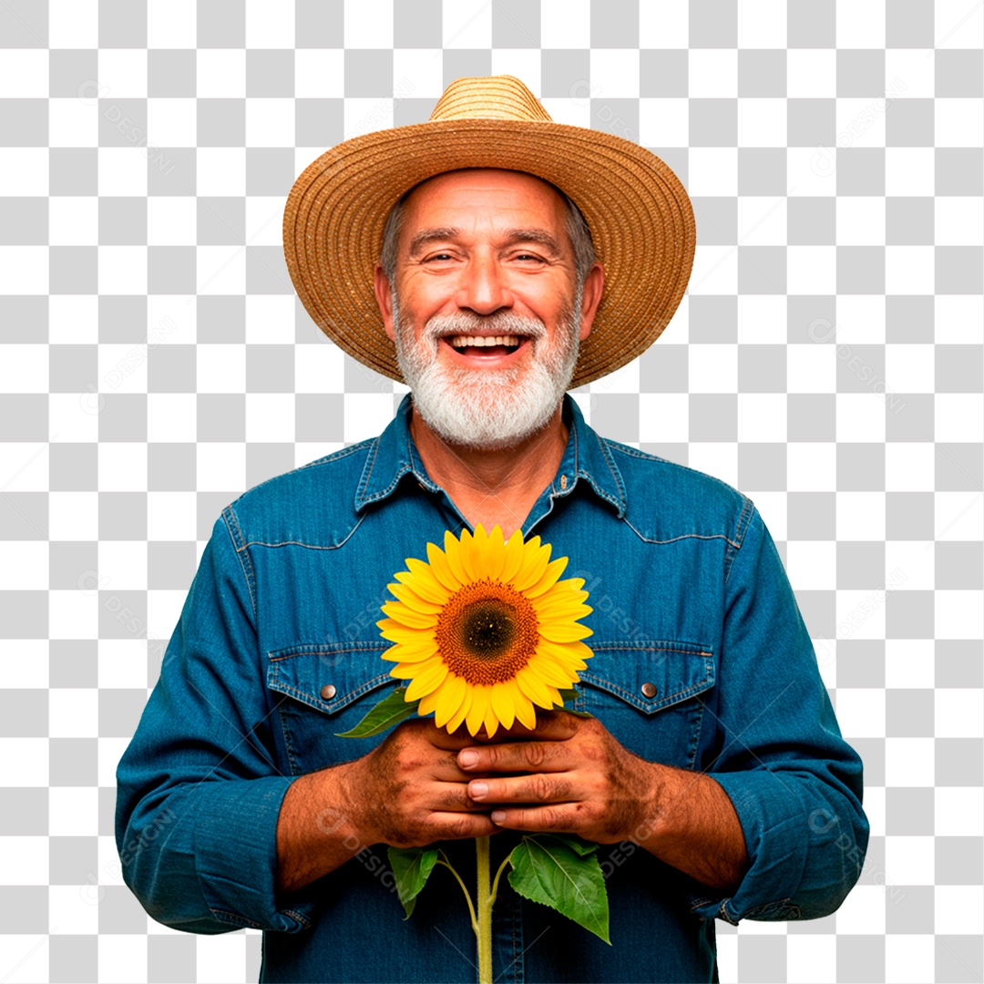 Agricultor Segurando Girassol PNG Transparente