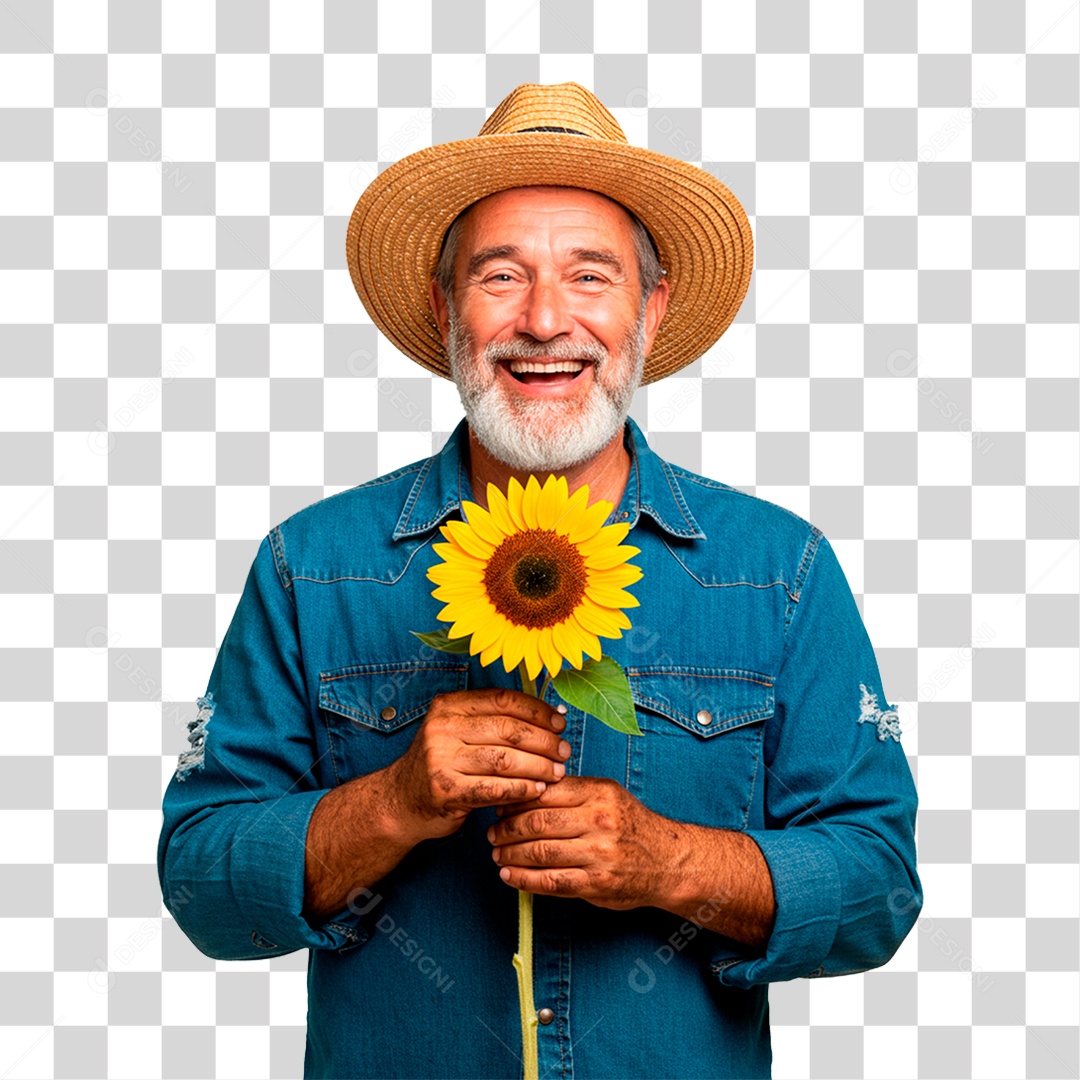 Agricultor Segurando Girassol PNG Transparente