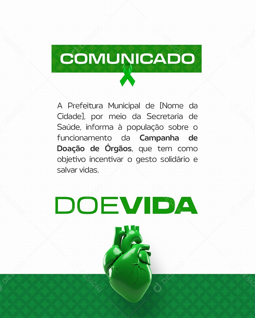Comunicado Campanha Sobre a Doação de Orgão Doe Vida Social Media PSD Editável