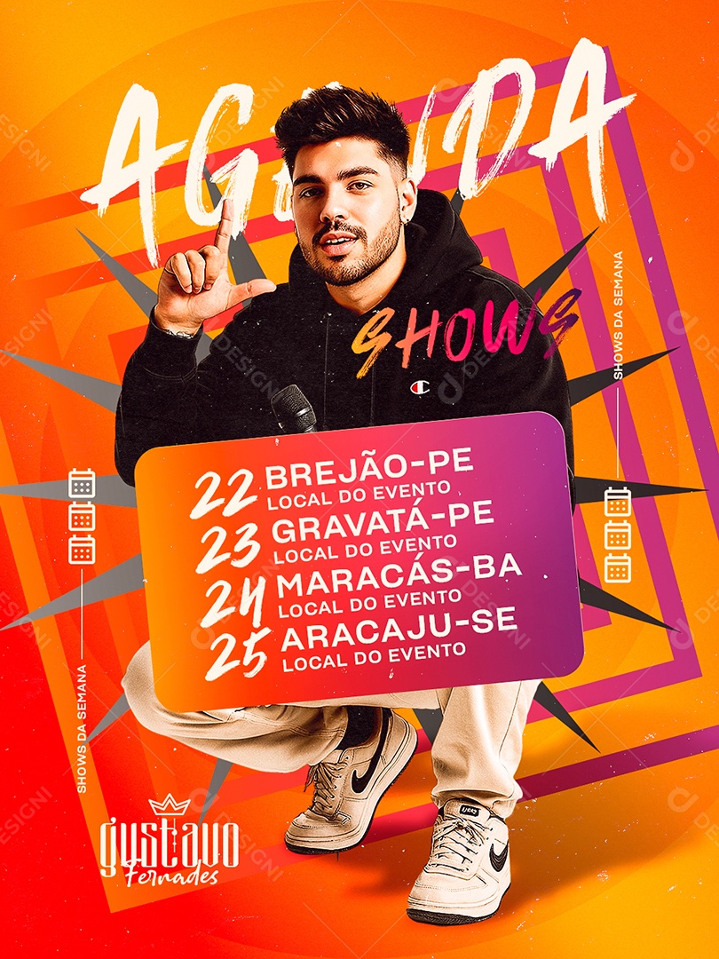 Flyer Agenda Shows Gustavo Fernades Social Media PSD Editável