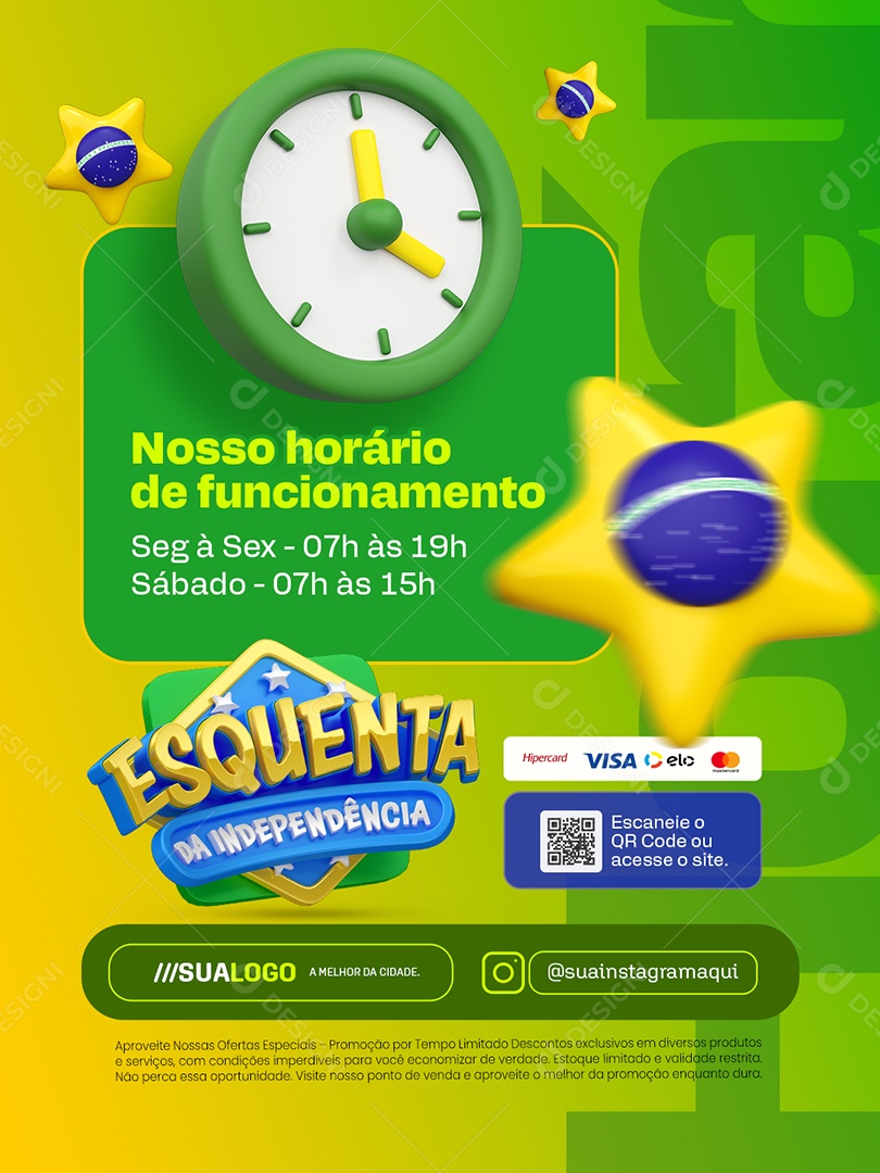Esquenta da Independência Loja de Calçados Nosso Horário de Funcionamento Social Media PSD Editável