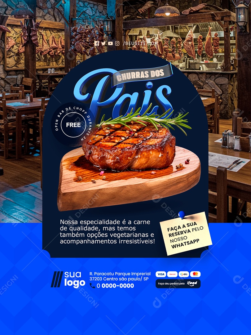 Churras dos Pais Churrascaria Nossa Especialidade Social Media PSD Editável