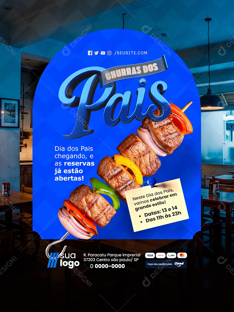 Churras dos Pais Churrascaria Reservas Já Estão Abertas Social Media PSD Editável
