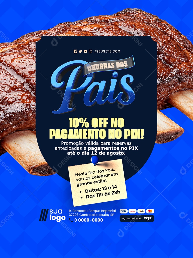 Churras dos Pais Churrascaria 10% Off no Pagamento no Pix Social Media PSD Editável